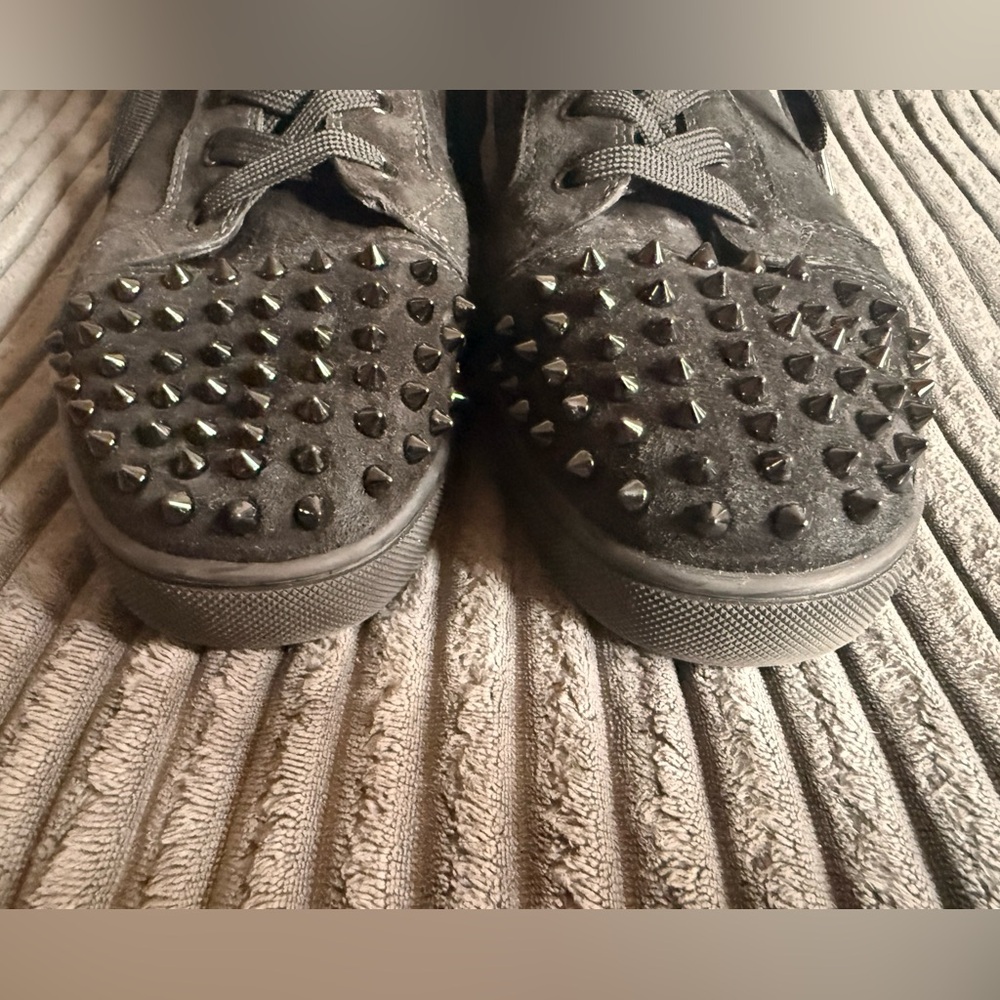 Christian Louboutin Louis Flat Black Suede Spiked High-Top Sneakers